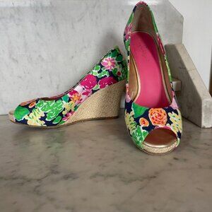 LILLY PULITZER Resort Chic Wedge Mini Getaway Garden Peep Toe Espadrille…
